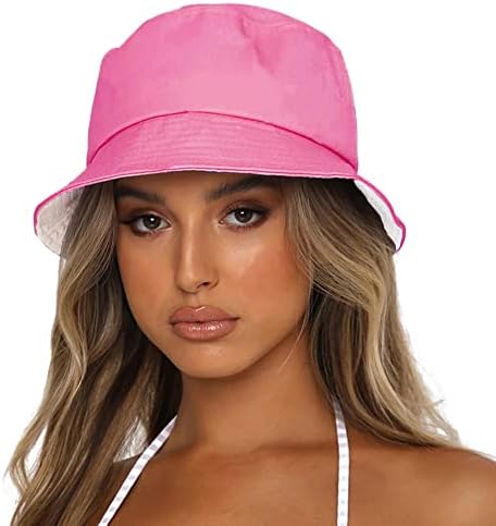 Sydbecs Reversible Bucket Hat for Women Men Summer Beach Sun Hat Fishing Cap Solid Color Style (Hot Pink)