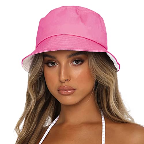 Sydbecs Reversible Bucket Hat For Women Men Summer Beach Sun Hat Fishing Cap Solid Color Style (Hot Pink) #TOP3