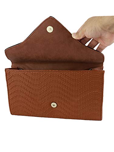 Bolsa Couro Envelope Feminina Alto Relevo Transversal (Caramelo)