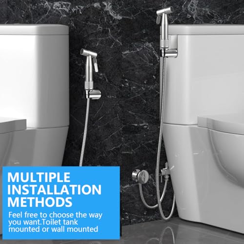 Image of HASTHIP Toilet Spray Gun Pressurized Handheld Sprayer Bidet Hose Stainless Steel Rinser No Drill Universal G1 /2 Spray for Installation Kit 4ft Soft Hose 3PCS