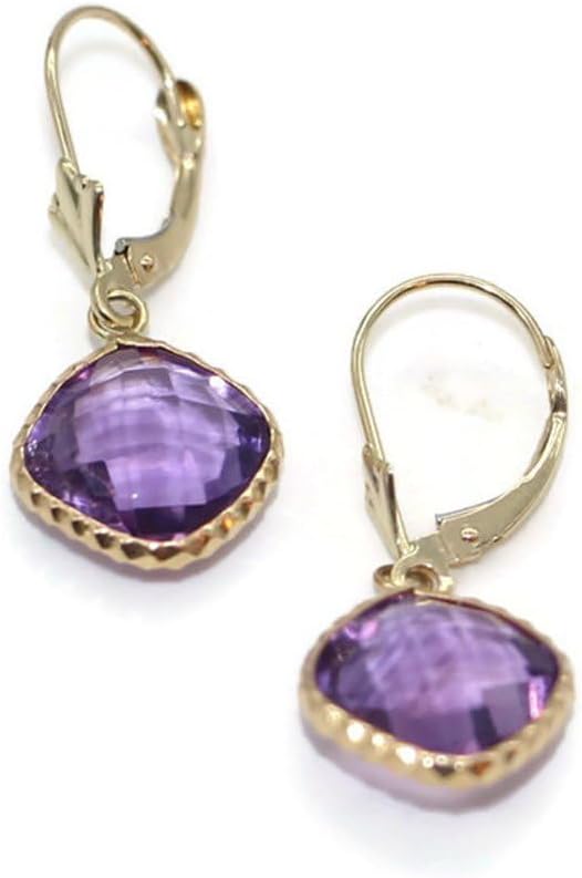 Amethyst Cushion-Cut Fancy Dangle Earrings,14K Yellow Gold Leverbacks