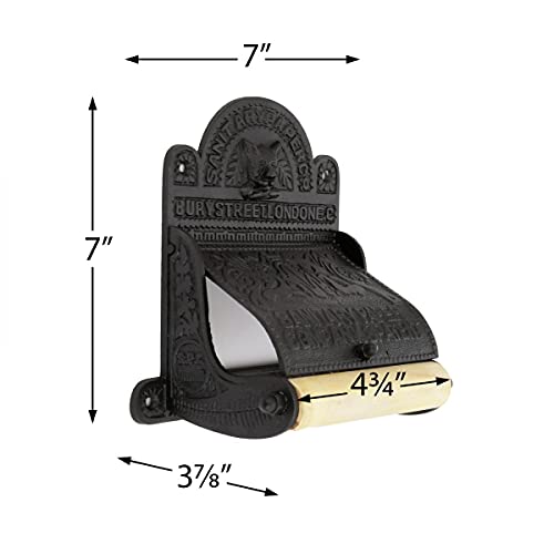 Renovators Supply Manufacturing Black Wall Mount Toilet Tissue Paper Holder 6.9" Wide Antique Ornate Victorian Style Solid Aluminum Rust Resistant Toilet Tissue Roll Holder Storage With Lid #TOP3