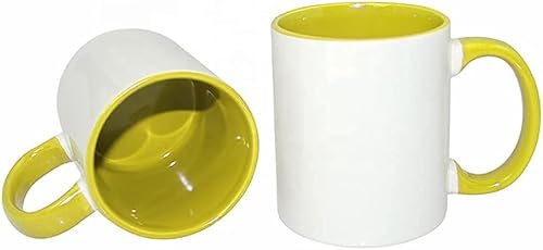 Miniatura 3 de MR.R Tazas de café en blanco de sublimación de 11 onzas, taza blanca con taza de color amarillo interior y asa, juego de 6