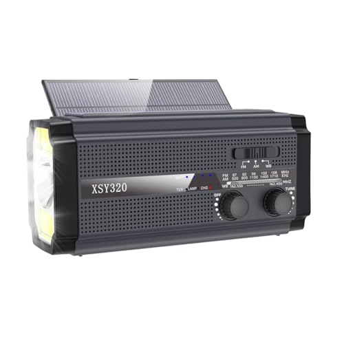 Giuneuow Radio Meteorológico de Emergencia Radio Solar con Manivela Radio Portátil Am/FM/con 5 Modos de Carga Cargador de Teléfono Celular