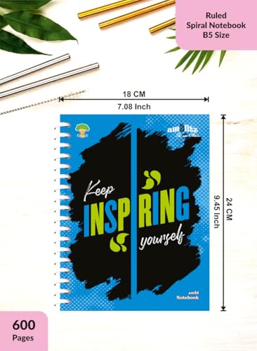 Image of amblitz Spiral Notebook | 18 X 24 CM | B5 Size | School /College Students's Choice for Note Making | 70 GSM Thick White Paper | Diary Size | Personal & Office Use | (600 Pages, RULED Notebook)