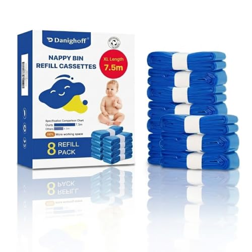 8 Pack Nappy Bin Refill Bags,7.5M Each Nappy Bags 7-layer Anti-Odor