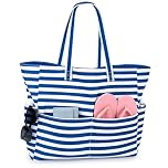 benpen Large Beach Bag for Women:Waterproof Summer Beach Tote Bag with Zip,Holiday Essentials Shopping Bag Travel Bag with Pockets,Lightweight Overnight Shoulder Bag Handbags for Pool (blue strip)