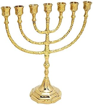 Menorah Modern Candle Holder 7 Arm Candle Branches Branch Gold Brass Pure Copper Menora - 12 Inches High