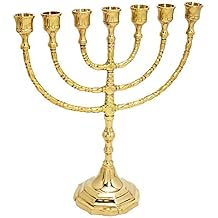 Menorah Modern Candle Holder 7 Arm Candle Branches Branch Gold Brass Pure Copper Menora - 12 Inches High