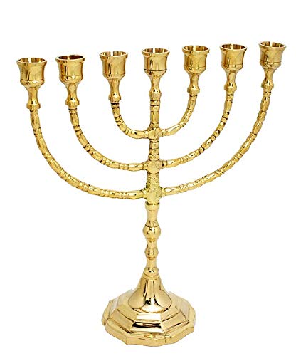 Menorah - Portacandela moderno a 7 bracci, rami, in ottone dorato, in puro rame, altezza 30,5 cm