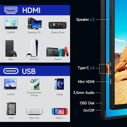 Image of AYY Portable Monitor 18.5 Inch 100Hz 100% sRGB,1080P FHD IPS Large Portable Monitor with Kickstand,for Laptop HDMI HDR USB C Mac PC Xbox PS4 /5 Switch