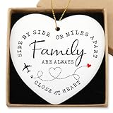 Long Distance Gift Side by Side Or Miles Apart Family is Always Close at Heart Hanging Ornament Ceramic Heart Keepsake Christmas Birthday Gift for Family Mom Dad Sister Brother Aunt Grandma Grandpa