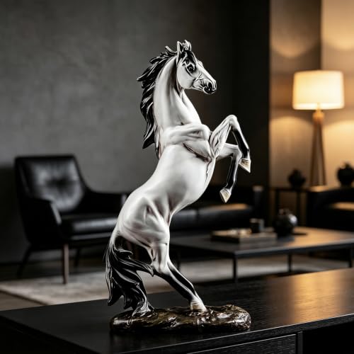 better us Horse Statue Figurines - Resin Standing Fighting Horse Sculpture Home Office Decoration Tabletop Decor Ornaments (White)