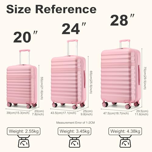 Kono 28 Inch Large Expandable Suitcase Lightweight Luggage ABS+PC Hard Shell Travel Case with 4 Spinner Wheels & TSA Lock (Pink)