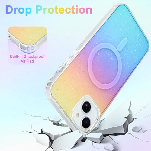 Heaofei Glitter Case for iPhone 13 & 14 Case for Women Girls [ Compatible with Magsafe ] Clear Cute Girly Aesthetic Iridescent Rainbow Sparkly Bling Magnetic Phone Cover, Gradient Blue & Pink by Heaofei - Used condition - Image 5