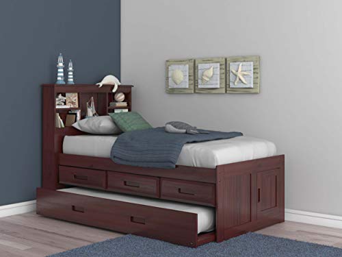 Discovery World Furniture Twin Captains Bed Bookcase With 3 Drawer And Trundle, Desk, Hutch And Chair In Merlot Finish #TOP24