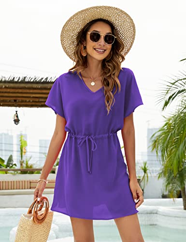 Bluetime Women Lightweight Summer Bikini Cover Up Sexy Sheer Swimsuits Coverup Chiffon Beach Dress Swimwear (S, Purple) #TOP11