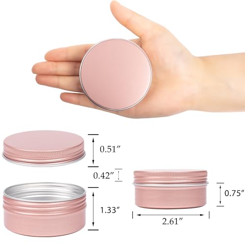24 Pack 3oz Screw Top Aluminum Tin Jars with Screw Lids and Blank Labels - Refillable 90ml Metal Containers for Lip Balms, Candles, Salves, Spices, Crafts (Rose Gold)2