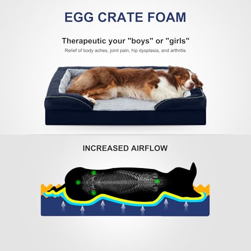Image of FURTIME Orthopedic Dog Bed for Extra Large Dogs - XL Washable Dog Sofa Beds Large, Supportive Foam Pet Couch Bed with Removable Washable Cover, Waterproof Lining and Nonskid Bottom, Navy Blue