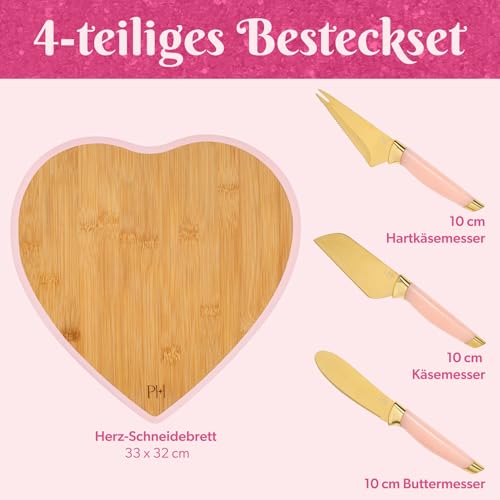 Paris Hilton – 4-teiliges Brett- und Käsemesser-Set aus Edelstahl und Bambus – Inkl. Wendbarem Schneidebrett, Silber