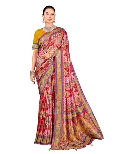 Image of Glory Sarees Women's Luxurious Dola Pure Silk Original Saree Position Print Work Madhubani Inspired Motifs Banarasi Kanjivaram Style Saree With Blouse Piece (Elegant101 Parent)
