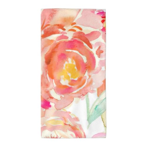 JEJEA Serviettes de bain à imprimé pivoine pêche, plus légères, plus rapides à sécher, super douces et absorbantes, parfaites pour la salle de bain