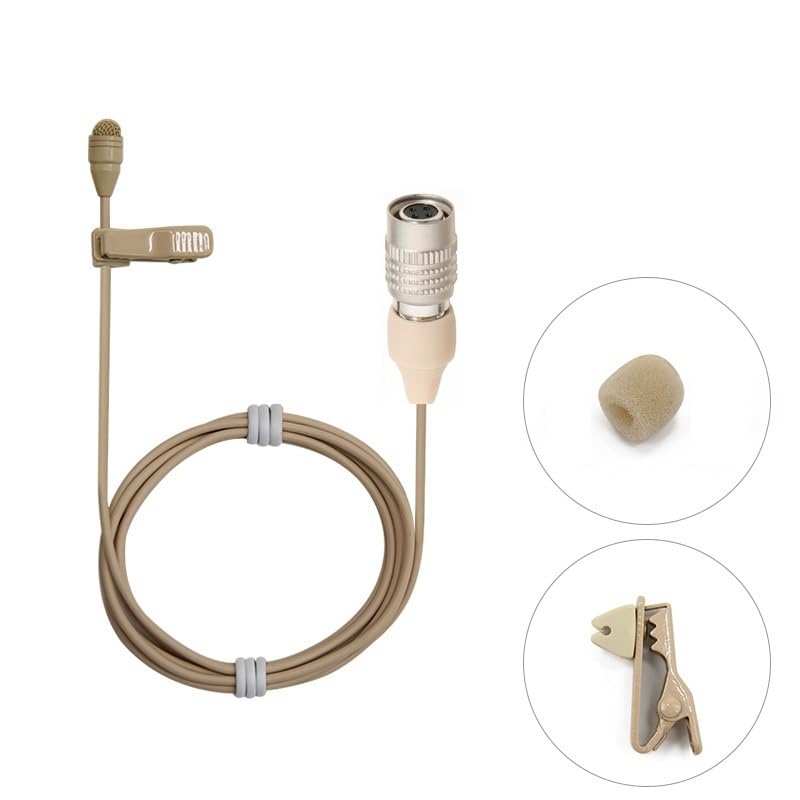 Generic Lavalier Mic Lapel Microphone Clip ON Cardioid Lapel Mic 4-Pin Hirose(HRS) Female Connector Compatible for Audio-Technica Wireless Bodypack Mic Systems (Beige), BL-LP56-T4