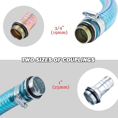 Fuel Hose 1 inch Suction Hose, Fuel Transfer Hose for Fuel/Oil/Diesel/Kerosene/Gasoline Transfer Pump, 1 Inch Fuel Pump Hose with 3/4 &1 Inch Threaded Couplings (6.5FT Long)