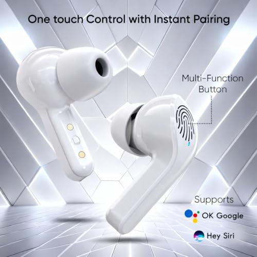 Image of TM12 Gaming TWS Earbuds - Ultra Low Latency 40ms, Bluetooth v5.3+ENC for Clear Calling, 40Hrs Playtime, Bass Boosted, Premium Wireless Headphone, Touch Control, IPX4 & Voice Assistance. White
