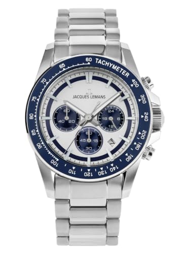 Montre homme quartz Jacques Lemans Liverpool 1-2207F argentée et bleue de 43 mm