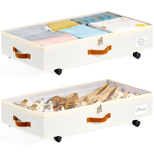 IVTUVTI Unterbett Aufbewahrungsbox, 2 Stück Unterbettkommode Mit Rollen, Bettkasten Mit Rollen, Metallrahmen Bettkasten Organizer Aufbewahrungstasche für Kleidung, Schuhe, Decken, Bettwäsche