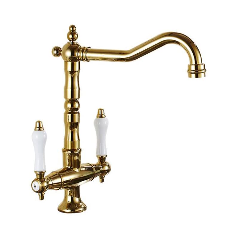 Robinet de cuisine mitigeur double poignée bronze grue de cuisine vintage pour évier monotrou
