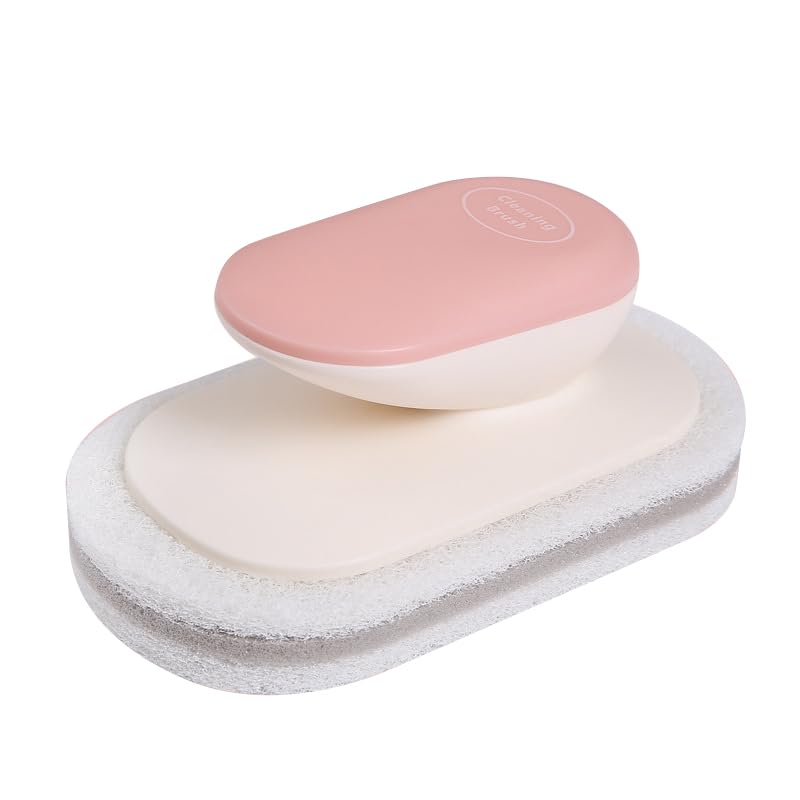 Image of No-Scratch Scouring Pad Brush Whit Comfortable Handle,Cleaning Brush for Kitchen Bathroom Bathtub Toilet Swiming Pool,Dish Brush,No-Scratch Sponge Cleaning Scrubber (Pink)