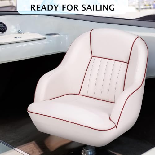 Garvee Pontoon Boat Captain Chair, Captain Bucket Boat Seats, Thickened Sponge Padding and Ergonomic Backrest, Wide Bucket Seats for Fishing, Jon Boats, Sightseeing, Speedboat, White-Red by Garvee - Used condition - Image 6