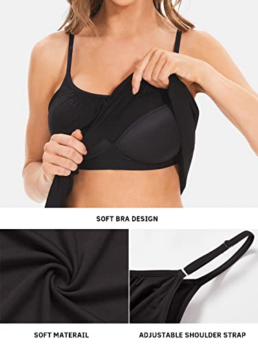 Air Curvey Camisole for Women Bulid in Bra Casual Flowy Cami Adjustable Spaghetti Strap Tank Top Pleated Loose Fit S-XXXXL4