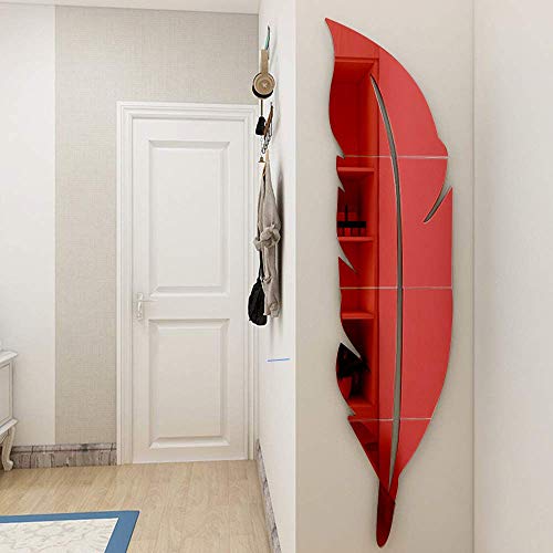 Image of Bikri Kendra Art BK198 3D Acrylic Feather Mirror Wall Stickers (Red)