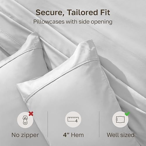 Image of California Design Den King Pillow Cases Set of 2 Cotton - 400 Thread Count Sateen, Natural 100% Cotton King Pillowcases, Soft, Roomy and Breathable - Silver