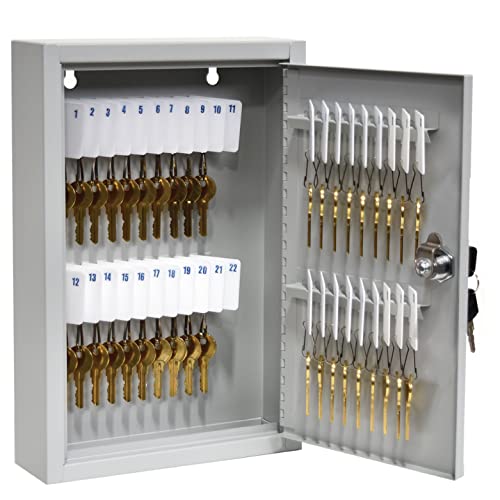 BankSupplies Fort Knox Key Holder Cabinet - 40-Key Cabinet - 40 Easy-to-Write-On Key Tags - Piano Hinged Door - Standard Keyed Lock - Steel Construction - Key Lock Box