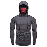 Mens Hoodie Stylish Skull Design Solid Drawstring Sweatshirt Coat Gray