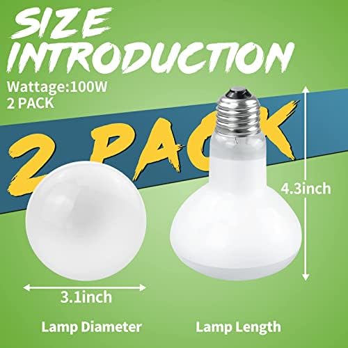 LUCKY HERP 2 Pack 100W UVA Reptile Heat Lamp Bulb, Amphibian Basking Spot Light Bulb, Reptile Daylight Bulb for Turtle, Bearded Dragon, Lizard Heating Use