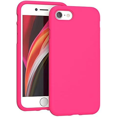 K TOMOTO Compatible with iPhone SE(3rd and 2nd gen)/8/7 Case (4.7"), [Drop Protection] [Anti-Scratch] Shockproof Liquid Silicone Anti-Fingerprint Cover with Microfiber Lining Phone Case, Hot Pink Cover