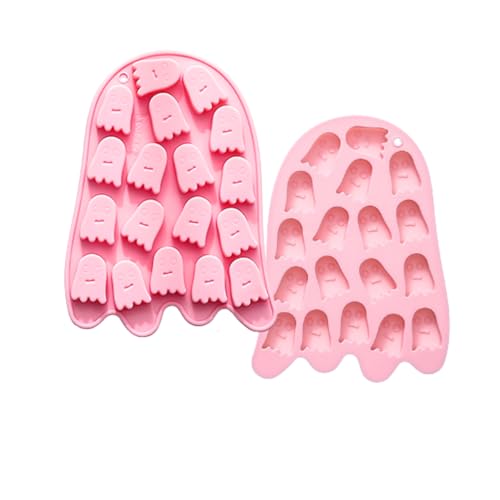 Pink Ghost Silicone Mold Set - 16 Cavity Baking Tray for Chocolate Candy & Ice Cubes