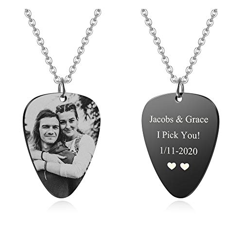 AllerPierce Personalized Photo Dog Tag Necklace for Men Women Custom Picture Military Pendant Engrave Text Name Necklaces Gifts (Guitar Pick Dog Tag)