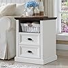 21 tall nightstand with charging station farmhouse 18 wide end table with 2 storage drawers wood rustic side table wopen shelf for bedroom living room closet white  urban country home decor
