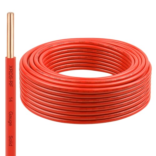 Image of THHN Wire 50 FT, Single Bare Copper Conductor, 14AWG Red Electrical Wire, Solid Building Wire 600V Nylon Sheath Cable for Indoor /Outdoor Applications
