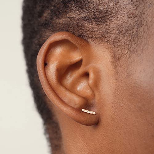 Gelin 14K Solid Real Gold Diamond Bar Stud Earrings For Women #TOP1