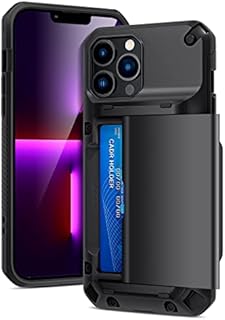 ACOCOBUY Compatible with iPhone 13 Pro Max Case Shockproof Semi Auto Sliding Wallet Case for iPhone 13 Pro Max Case with Card Holder [4 Cards] Protective Armor Phone Case for iPhone 13 Pro Max Black