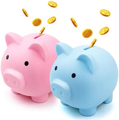 Fireboomoon 2 Pack Plastic Cute Pig Money Bank,Unbreakable Piggy Saving Money Box Coin Bank for Boys Girls Kids Adults Home Decoration(Blue and Pink)