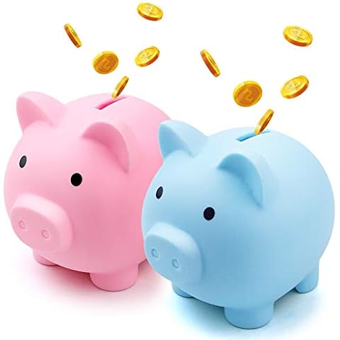 Fireboomoon 2 Pack Plastic Cute Pig Money Bank,Unbreakable Piggy Saving Money Box Coin Bank for Boys Girls Kids Adults Home Decoration(Blue and Pink) Cover