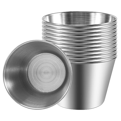 Confezione da 12 - Bicchieri per Salsa Condimento nel Acciaio Inossidabile Spazzolato di Alta Qualità Pentole per Spezie Ciotole per Salse Liquide - 2.5 Once 70 Ml